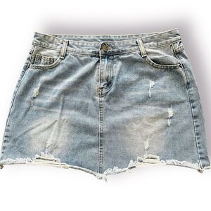 Jean Mini Skirt Denim Distressed Faded Y2K Punk Grunge Summer Festival Size 14
